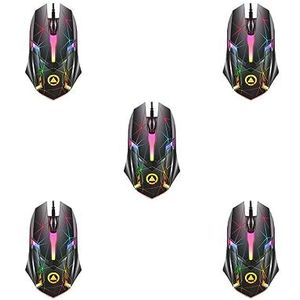5 set van Wired Gaming Mouse Optische Sensor 7 Kleuren Lichten voor Laptop Star Patroon, Ca. 123x66x37mm