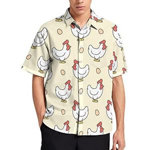 Kip en ei Hawaïaans shirt voor heren, zomer, strand, casual, korte mouwen, button-down shirts met zak