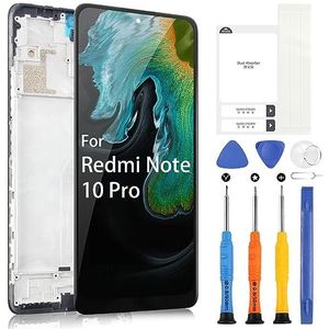 ARSSLY LCD-scherm voor Xiaomi Redmi Note 10 Pro M2101K6G M2101K6R 6,67 inch, LCD-display voor Redmi Note 11 Pro touchscreen, digitizer montage met gereedschap (zwart met frame)