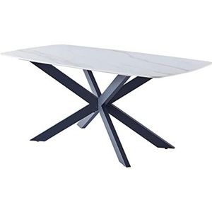 Casa Vital Eettafel KREST, kleur hoogglans wit, marmerpatroon, tafelblad van gesinterde, afgeronde hoeken, zwarte metalen poten, gepoedercoat, 120 kg max. gewichtsbelasting (180 x 90 cm)