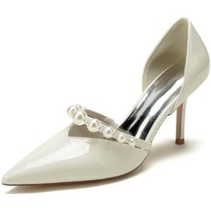 EICOFF Dames Hoge Hakken Parel Puntige Neus Trouwschoenen voor Bruid Gesloten Teen Slip-On Stiletto Hakken Werkfeest Prom Pumps Schoenen,Beige,35 EU