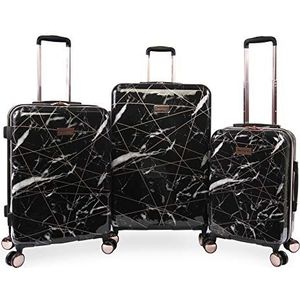 Juicy Couture Women's Vivian 3 Piece Hardside Spinner Luggage Set, Black Marble Web, One Size