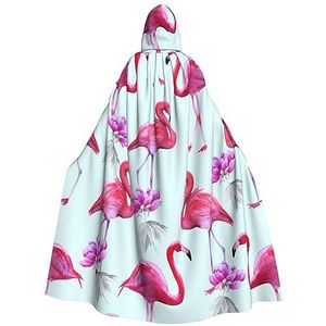 Womens Mens volledige lengte carnaval cape met capuchon cosplay kostuums mantel, 185 cm roze flamingo's