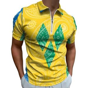 Paisley En Saint Vincent Grenadines Vlag Half Zip Up Polo Shirts Voor Mannen Slim Fit Korte Mouw T-shirt Sneldrogende Golf Tops Tees XS