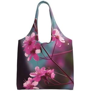 RLDOBOFE Kleine Roze Bloemen Print Canvas Tote Bag Voor Vrouwen Esthetische Boodschappentassen Schoudertas Herbruikbare Boodschappentassen, Zwart, One Size