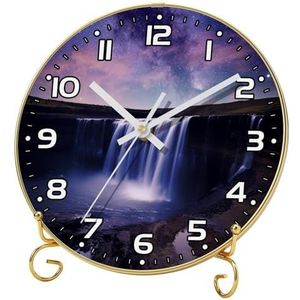 YTYVAGT Wandklok, klokken voor slaapkamer, werkt op batterijen, Univers Galaxy Waterval River, Ronde stille klok 9,4 inch