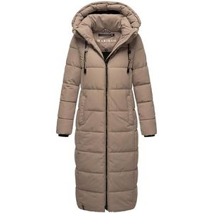 MARIKOO Nadeshikoo XVI Winterjas voor dames, warme gewatteerde jas, lang met afneembare capuchon, XS-XXL, Taupe grijs, XS