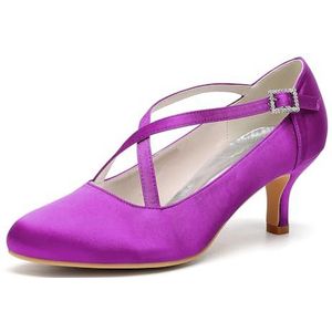 KYEGLO Ronde Neus, Lage Hak, Sexy Geklede Schoenen, Dames Satijnen Sandalen Met Gesloten Neus En Bandjes Voor Dames, Perfect Voor Bruiloften,Purper,36