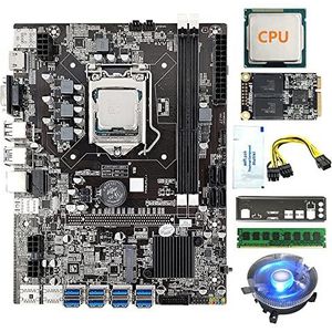 AMIUHOUN B75 8 Kaart Mijnbouw Moederbord+CPU+Ventilator+Thermisch Vet+8G DDR3 RAM+128G SSD+Stroomkabel+Baffle 8XUSB3.0 GPU LGA1155 MSATA