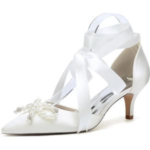 EICOFF Dames Puntige Teen Jurk Pumps Lage Halfhoge Hak Bruid Trouwschoenen Vrouwen Parel Slip On Strappy Sandalen Feest Werkschoenen,ivoor,36 EU