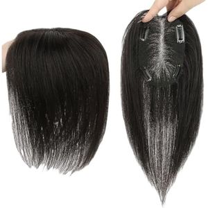 Elegante Rechte Haartopper for Dunner Wordend Haar 100% Echte Menselijke Haarstukken for Vrouwen Zijden Basis Clip-in Top Pruiken Gelaagde Haarextensies for Dagelijks Gebruik(Black,30cm)