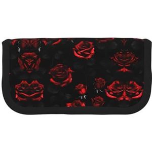 gopoo Rode en zwarte rozen schattig canvas etui - georganiseerde opslag voor reizen en dagelijks gebruik etui, make-upzakje