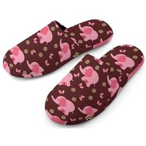 Roze olifant katoenen pantoffels voor dames voor binnen en thuis, wasbare pantoffels voor dames