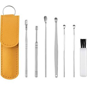 ILamourCar 7 stuks oorreiniger, oorreiniger, oorsmeerverwijderingsset, van roestvrij staal, met draagbare PU-beschermhoes, voor volwassenen en kinderen, oorreiniger