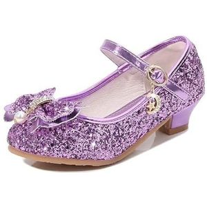 Glitter prinses schoenen meisjes hoge hakken boog prinses model kristal enkele schoenen pailletten kinderen schoenen dames (kleur: paars, maat: maat 38 binnenlengte 23 cm)