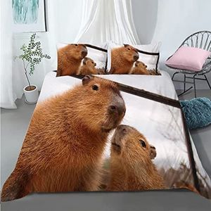 RADEMA Capybara Dekbedovertrek 160 x 200 cm, 3D-print, schattige dieren dekbedovertrekken, Capybara, eenpersoons beddengoedset, zachte microvezel dekbedovertrek met kussenslopen en rits