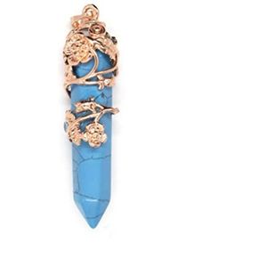Kristallen hanger ketting bloem draad verpakt amethist rozenkwarts natuursteen,blauw turkoois,45cm