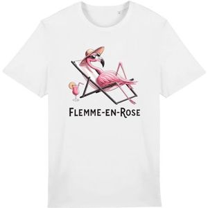 T-shirt Flemme in roze, voor heren, bedrukt in Frankrijk, 100% biologisch katoen, cadeau voor verjaardagsdieren, origineel grappig, Wit, XL