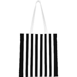 LamaMe Zwart-witte Streep 12ann Herbruikbare Canvas Tote Voor Winkelen Strand Moederdag Gift Bag, Zwart, Eén maat