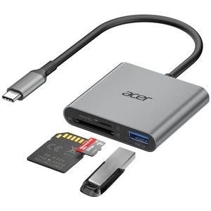 acer USB C SD Kaartlezer met Type-A 3.0, USB-C Card Reader, aluminium kaartlezer, Type C Micro SD-geheugenkaartlezeradapter voor iPhone 17 16 15-serie, Galaxy S24, iPad MacBook Pro, Surface Pro etc.