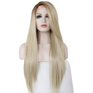DieffematicJF Pruik Female Gold Gradual Long Straight Hair Hand Woven Wig