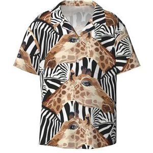 YQxwJL Etnische Geometrische Patroon Print Mens Casual Button Down Shirts Korte Mouw Rimpel Gratis Zomer Jurk Shirt met Zak, Zebra en Giraffe, XXL