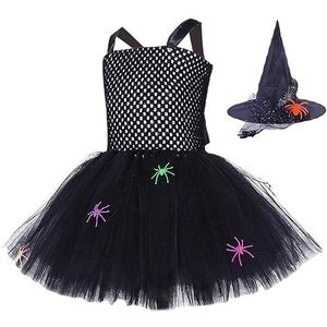 Heksenjurken voor meisjes - kinderen zwarte zachte halloween gaas jurk - Machinewasbare feestkleding, cosplay gaasrok vakantiecadeau Gomice