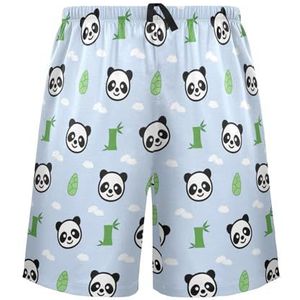 LI ZHI XIN Herenpyjamabroek, korte pyjamabroek, zomer casual shorts, elastische tailleband met trekkoord, rechte losse pasvorm met 2 zakken, S-XXL schattig pandapatroon, Meerkleurig, S