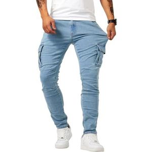 1,731/5,000 URBANELITE Cargo Jeans, URBANELITE Jeans, Slim Fit Stretch Jeans Voor Heren, Denim Cargobroek Met Klepzak Voor Heren (M,Blauw)