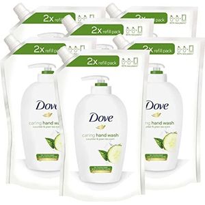 6 x Dove eco-navulling kommer en groene thee, hydraterende vloeistof, zeep, revitaliseringseffect, 6 navullingen van 500 ml