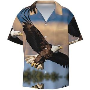 Flying Eagle Print Heren Korte Mouw Button Down Shirts Casual Losse Fit Zomer Strand Shirts Heren Overhemden, Zwart, S