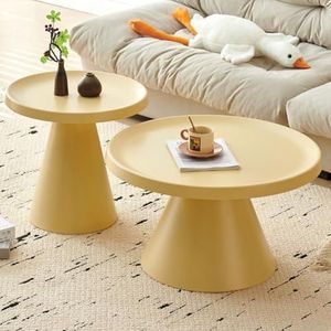 RUYICZB Moderne, in Elkaar Passende Salontafel Set Van 2, Moderne Ronde Salontafels, Ronde Bijzettafelset Van 2, Bijzettafels Voor Woonkamer, Slaapkamer, Kleine Ruimte,Geel,L