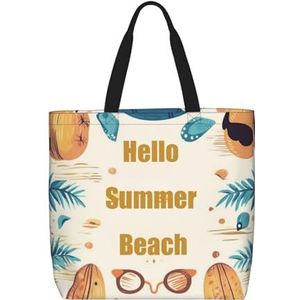 DEHIWI Hallo Zomer Strand Tote Bag Voor Vrouwen Waterdichte Casual Schoudertas Met Rits Kruidenier Handtassen Voor Kantoor Winkelen Reizen, Zwart, One Size