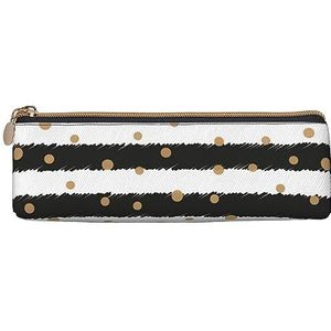 ReesEt Gouden Stippen en Horizontale Lijnen Patroon Potlood Pouch Driehoek Pen Case Draagbare Lederen Potlood Tas met Rits Cosmetische Pouch Bag, zoals afgebeeld, Eén maat, Tas Organizer