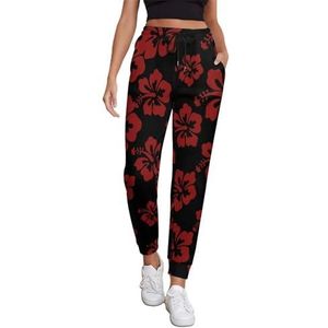 Oranje Rood Hibiscus Kleur Joggingbroek Voor Vrouwen Hoge Taille Joggers Casual Lounge Broek Met Zakken Voor Workout Running