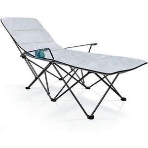 GEIRONV Draagbare fauteuil for buiten, ademende synthetische stof Verwijderbaar kussen Opvouwbare zonnebank Metalen ligstoel Fauteuils