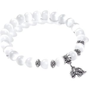 8mm witte Cat Eye stenen kralen armband met Lucky libel Hond klauw vlinder Hanger Charms Strandarmbanden for vrouwen vrouwelijk (Style : 19cm_NO.15 Elephant)