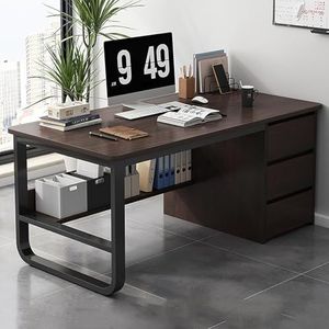 Computer Desk met 3 laden, Gaming Desk met verdikt frame, Executive Desk, moderne eenvoudige Student PC Desks, schrijven werk studie bureau voor thuiskantoor slaapkamer(Brown,47x20x29in)