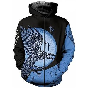 Heren Viking Celtic Crow Hoodie Met Korte Mouwen, Noorse Mythologie 3D Digitaal Gedrukte Pullover Met Volledige Ritssluiting, Unisex Hoodies Casual Trainingspakken Sweatshirt