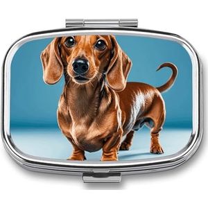 Draagbare medicijndoos voor op reis, reisjuwelendoos, dagelijkse schattige teckel, weiner, huisdier, hond, bedrukt, rechthoekige pillendoos, geschikt voor tabletpillencapsule, snoepjes, sieraden,