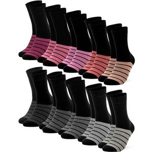 Occulto - Dames Gekleurde Sokken - Grijs Roze - Pak van 10 - Model Laura