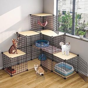 Kleine dierenboxen kattenbox - frettenkooi, kattenbehuizing metalen draadroosters opslag, opbergbakken planken, modulaire boekenplank, kastkast (maat: C4-111 x 111 x 109 cm)