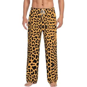 Luipaard Print Mannen Lange Lounge Wear Broek Nachtkleding Pyjama Bodems Nachtkleding Met Zakken En Trekkoord, Wit, S