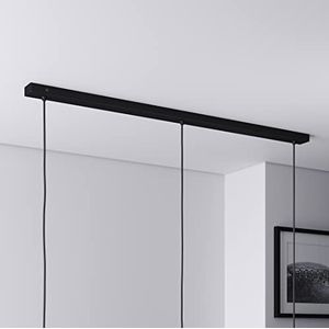 Rechthoekige baldakijn voor lamp, lengte 1100 mm, met 3 kabelopeningen (L 110 x H 2,5 x B 5 cm), zwart, ideaal voor lange eettafel