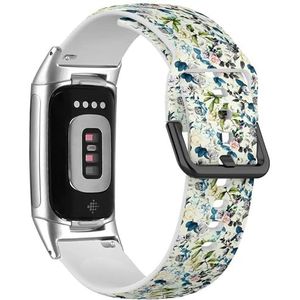 RYANUKA Zachte sportband compatibel met Fitbit Charge 5 / Fitbit Charge 6 (bloemen bloemen blauwe roos lelie madeliefje zonnebloem) siliconen armband accessoire, Siliconen, Geen edelsteen