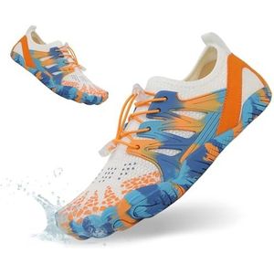 HiGropcore Waterschoenen voor dames en heren, wandelschoenen, blote voeten, brede teen, box, strandschoenen, sneldrogend, ademend, zwemschoenen met afvoer, Ws02b. Oranje Blauw, 11 Women/9.5 Men