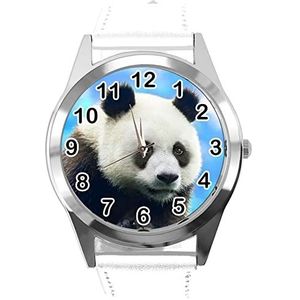 TAPORT Wit lederen rond horloge voor fans van Panda, Wit, riem