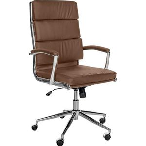 CLP Cleveland Bureaustoel, ergonomisch, in hoogte verstelbaar met kantelfunctie, managersstoel met chromen frame, bureaustoel met armleuningen, kleur: lichtbruin, materiaal: echt leer