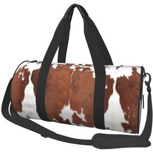 Bruin koeienhuid, grote capaciteit reizen plunjezak ronde handtas sport reistas draagtas fitness tas, zoals afgebeeld, Eén maat