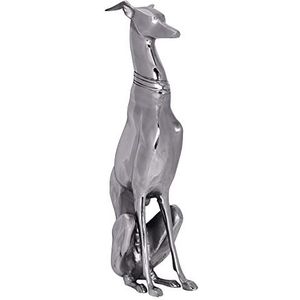 FineBuy Decoratie Ontwerp Hond aluminium zilver greyhound beeldhouwwerk hond standbeeld